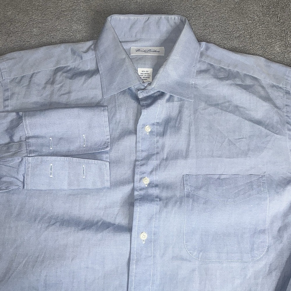 Brooks Brothers Makers Shirt Mens 16.5 33‎ Blue Cotton French Cuff Made in USA